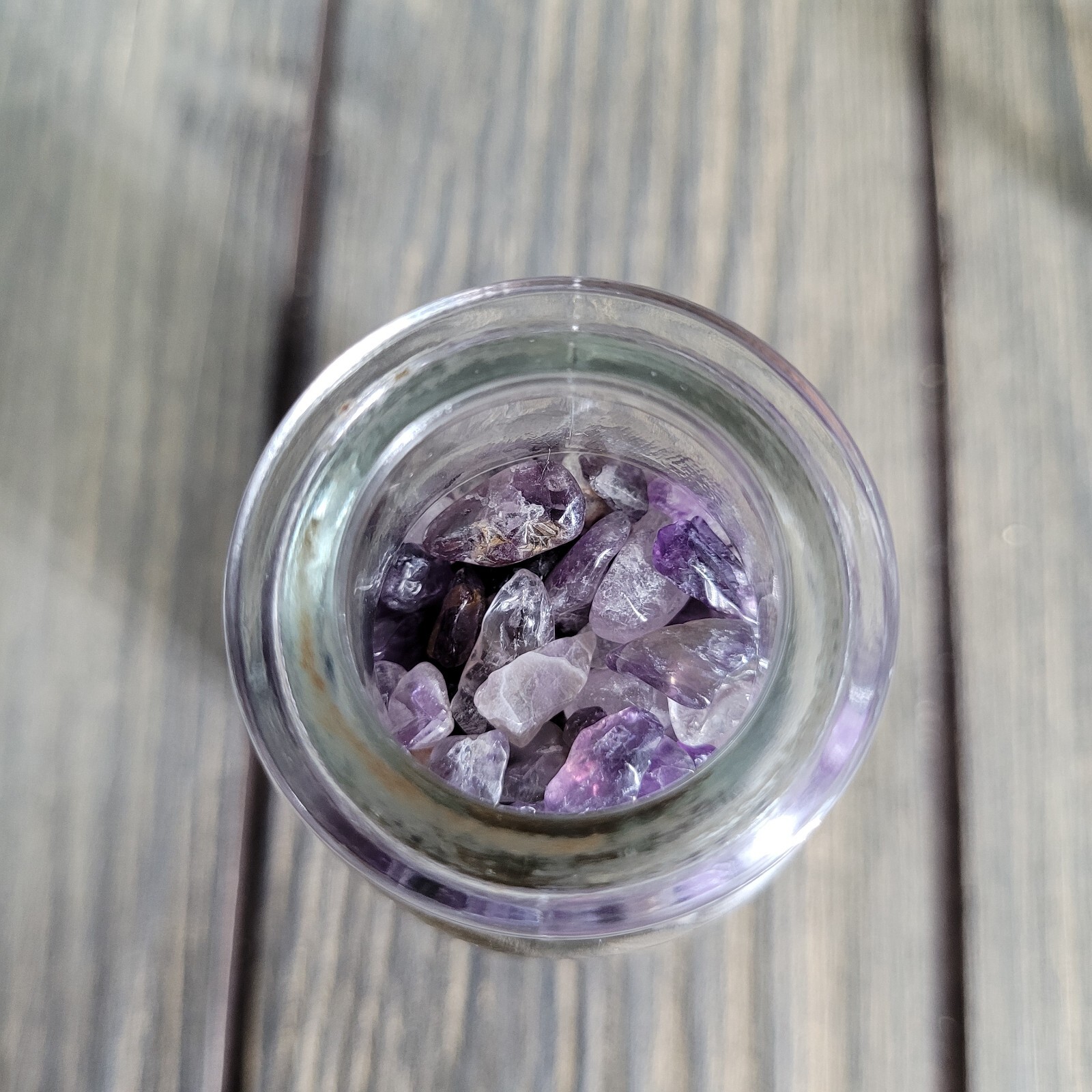 4oz Amethyst Crystal Chips in Apothecary Vintage Glass Jar “Fancies” Wagner