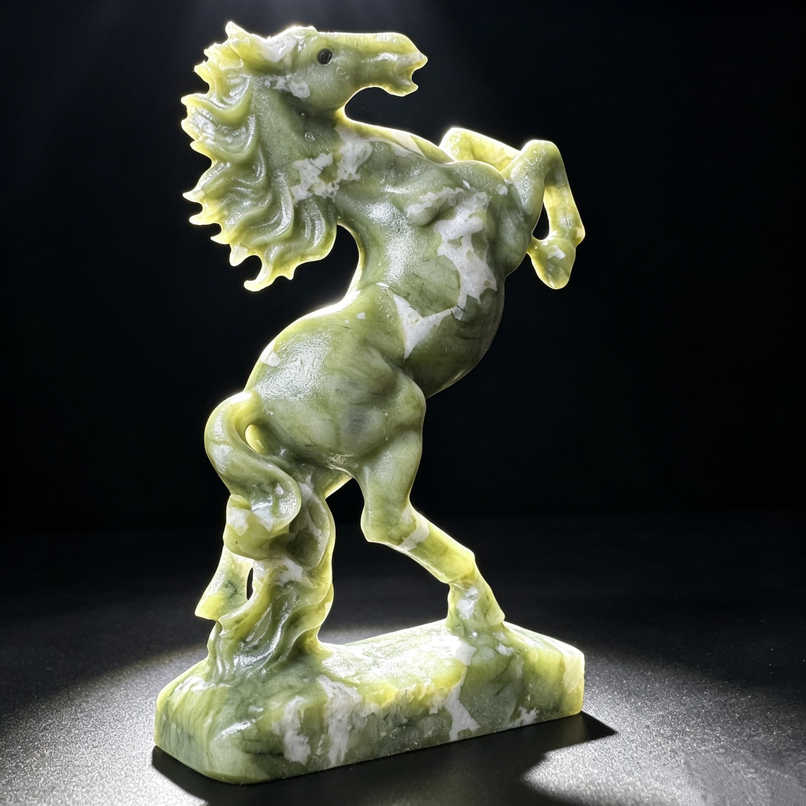 Natural Jade Horse Figurine Finely Carved Stone Animal Sculpture Desk Decor 5″