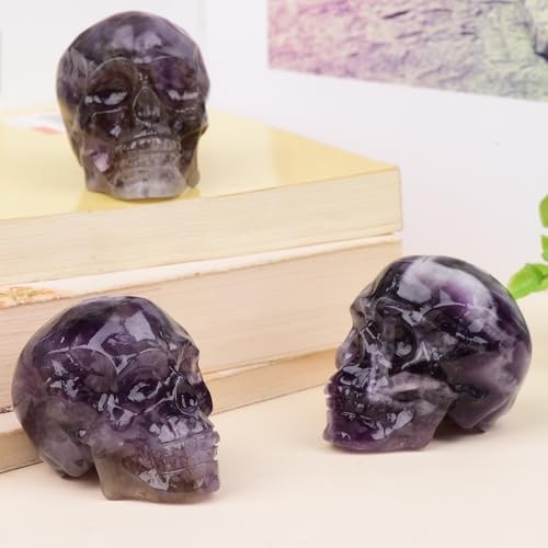 2 Inch Amethyst Crystal Skull Decor, Hand Carved Natural Healing Stone Figurine