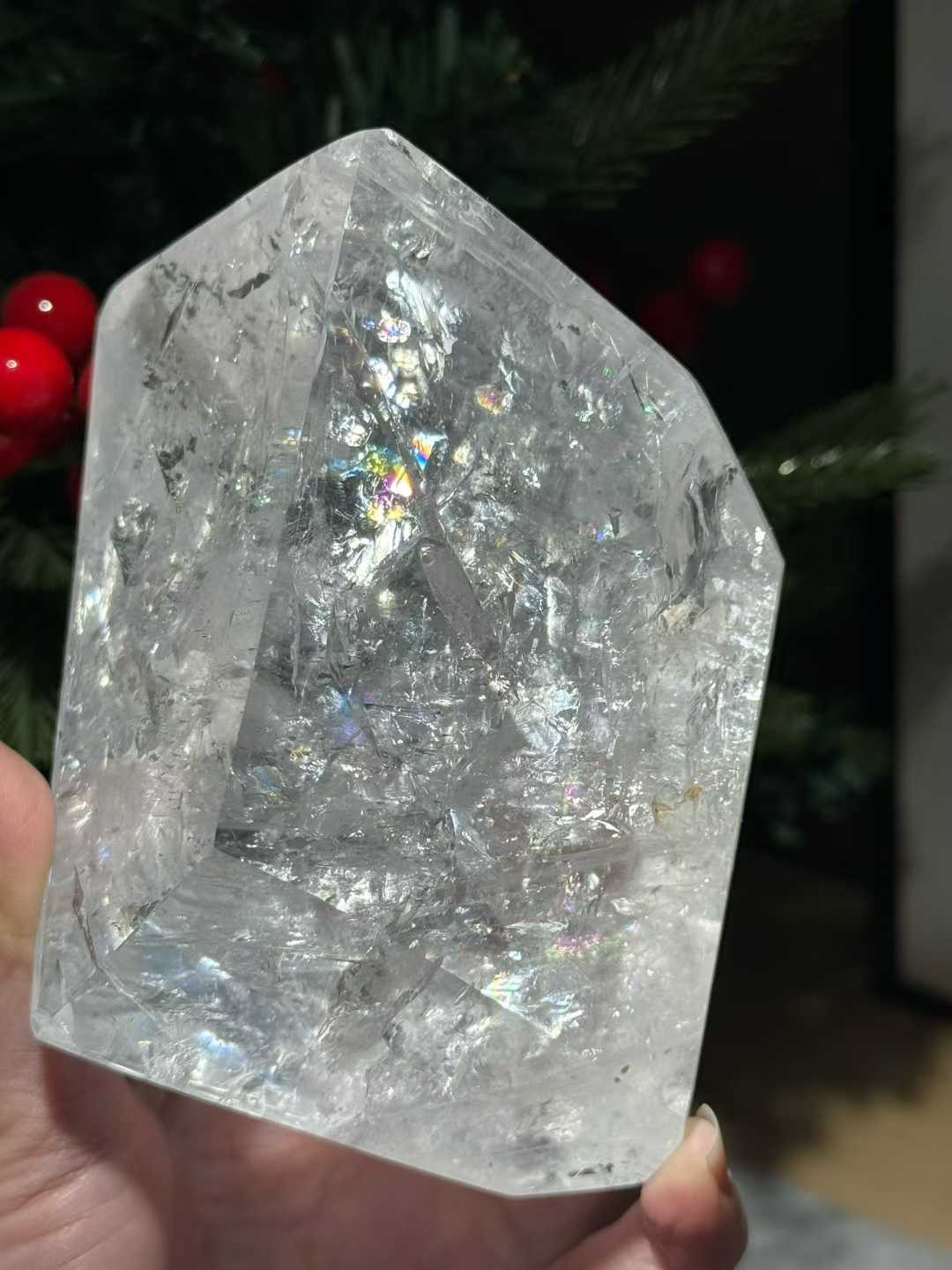 771g Natural Rainbow White Quartz Freeform Energy Crystal Reiki Decor