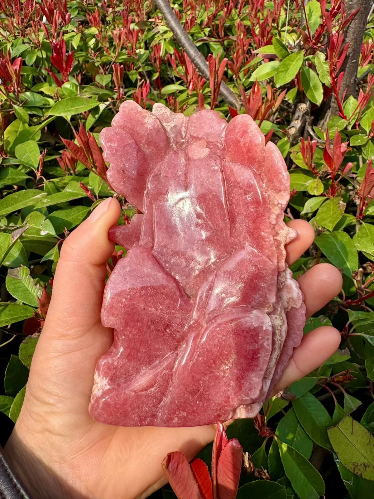 495g Natural Rhodochrosite Quartz Hand Carved phoenix Skull Crystal Reiki Decor