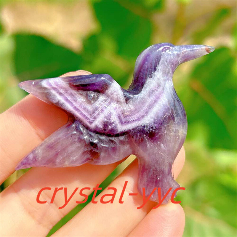 2″+ Natural Dreamy Amethyst Humming Bird Carved Quartz Crystal Skull Reiki 1pc