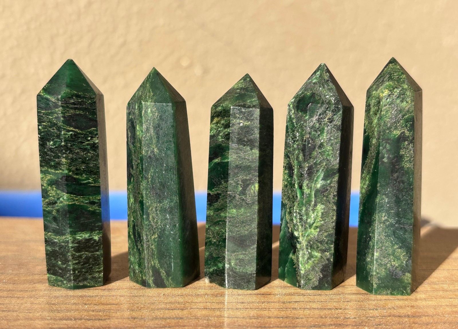 5pcs Green Fuchsite Stone Quartz Crystal Point Wand Healing Tower Size 50-60mm