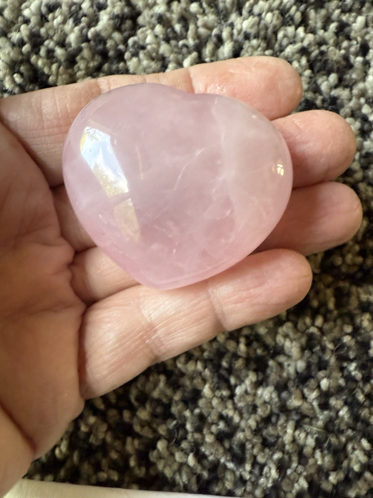 Pink Rose Quartz Crystal Heart Gemstone 1 1/2”Wide Solid No Hole Valentine