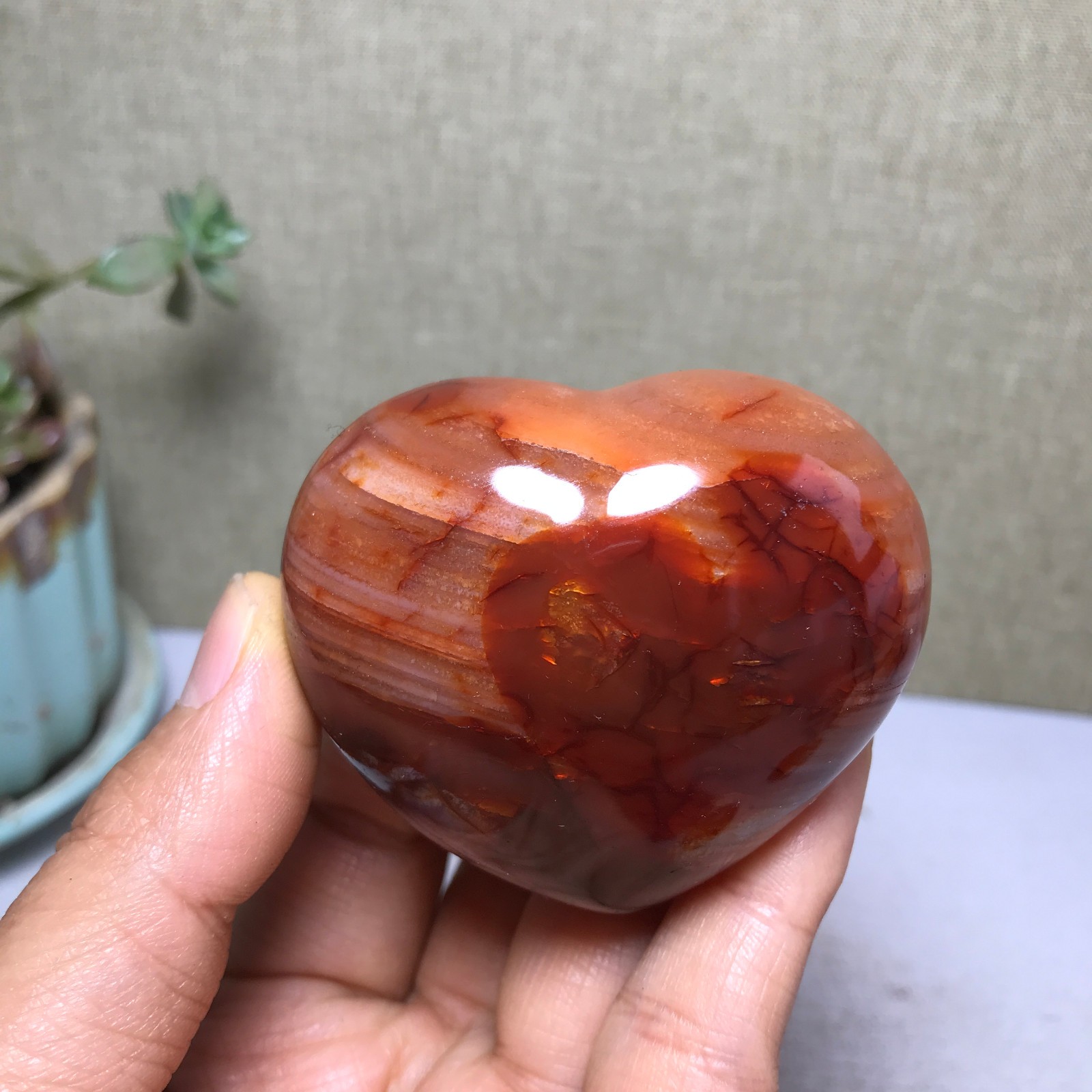 NATURAL red agate heart shaped Hand carved polished Crystal specimen 146g A4112