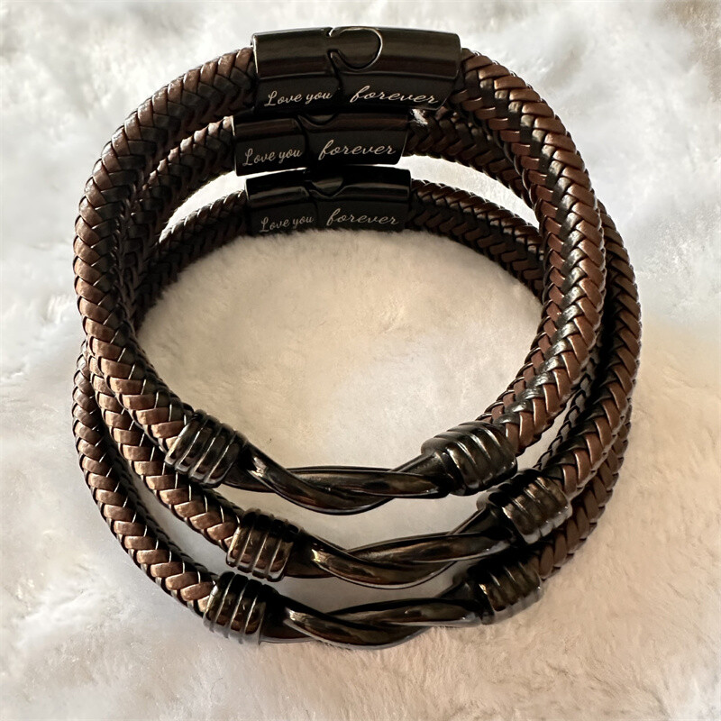 Men’s Genuine Leather Braided Bracelet Stainless Steel Magnetic Buckle Bangle