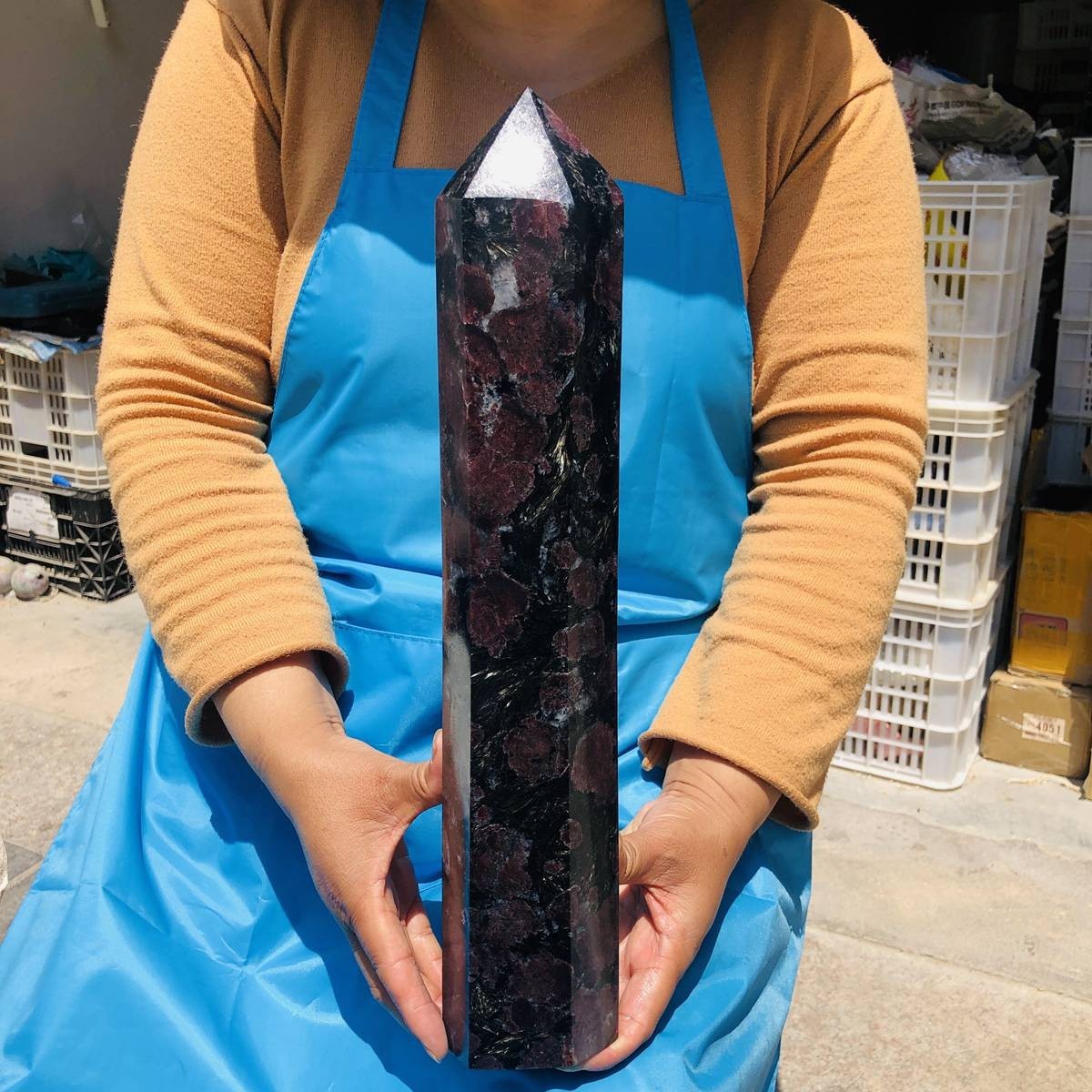 7.77LB Natural garnet crystal obelisk quartz crystal energy column Reiki healing
