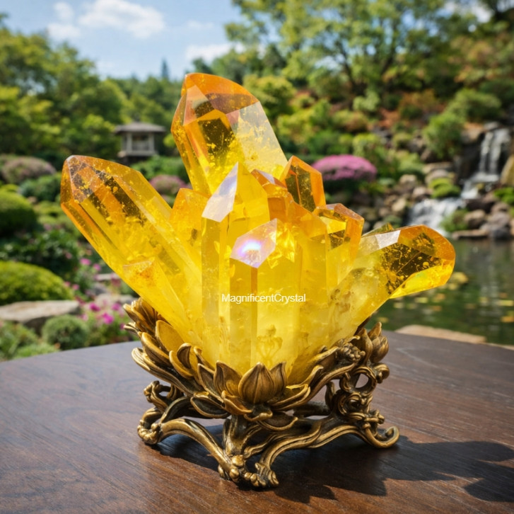 100g Aura Citrine Titanium Cluster Abundance Healing Yellow Crystal Specimen