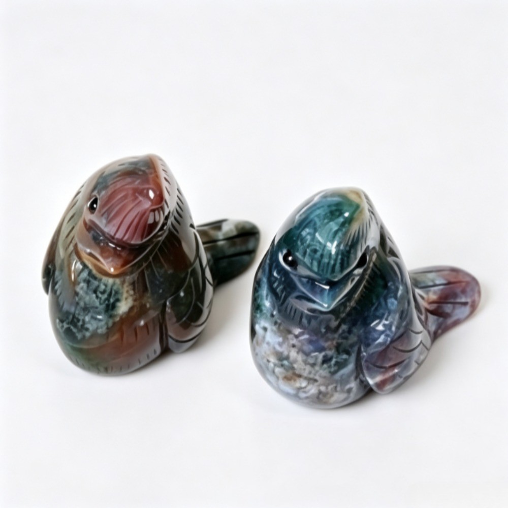 Natural Ocean Jasper Fat Bird Crystal Carving Statue Reiki Healing Stone 1pcs