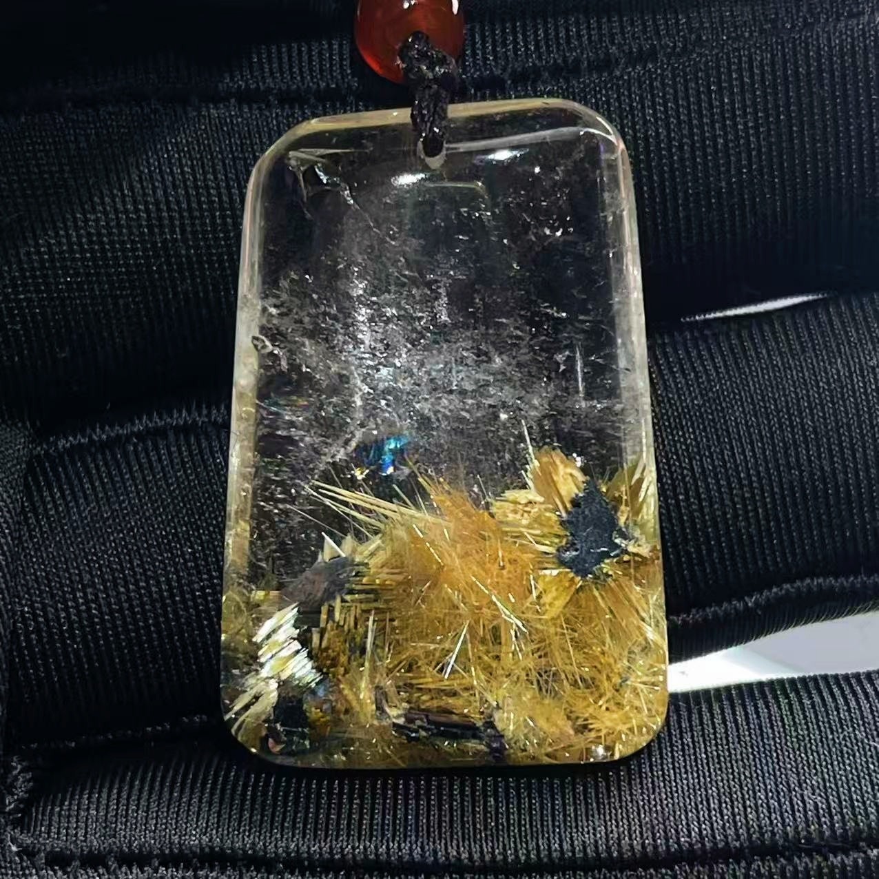 17.8g Natural Gold Hair Rutilated Quartz Crystal Pendant Reiki Healing Gift