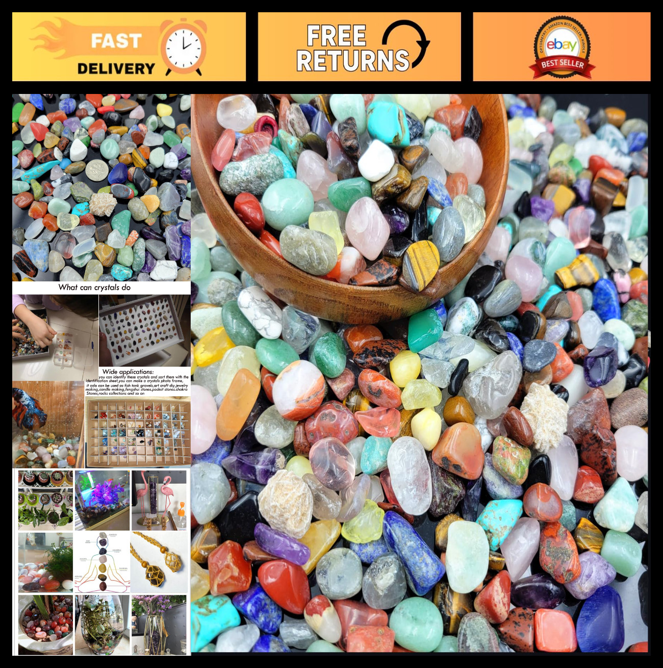 400+ Gemstones & Crystals Set, Tumbled Chips for Jewelry Making & Chakra Balanci
