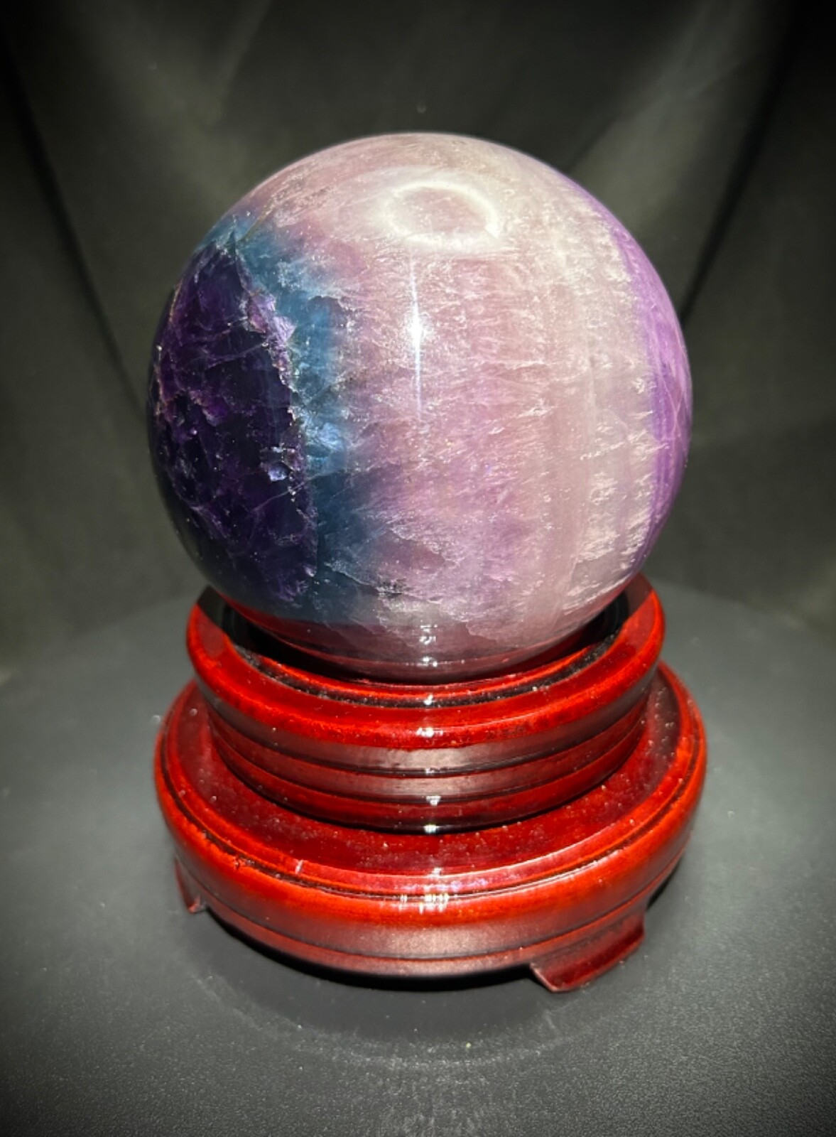 4.5″ Colorful Rainbow Fluorite Sphere With Wood Stand 5lb 11oz