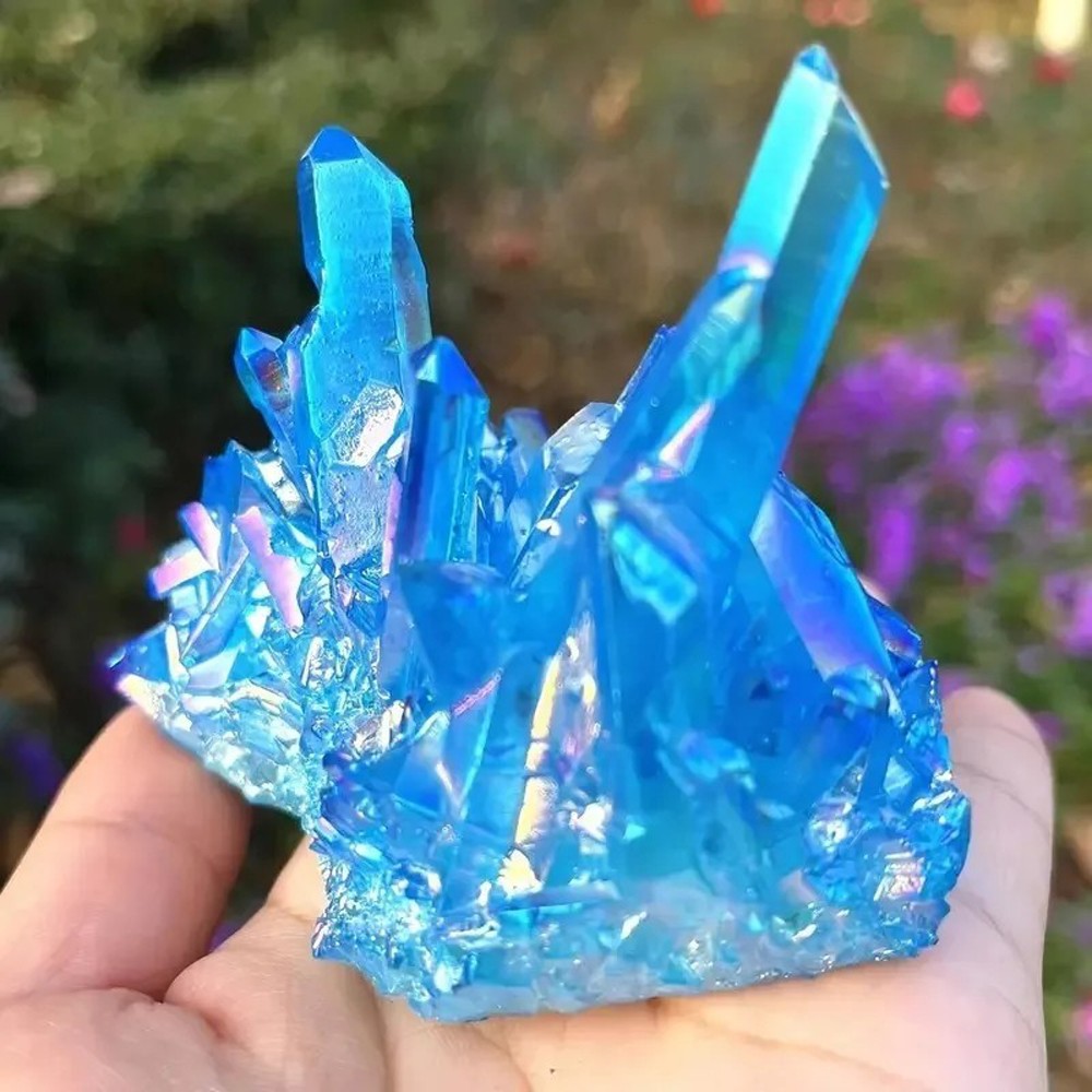 80-100g Titanium Aura Blue Crystal Rainbow Healing Cluster Geode Rock Decor Gift