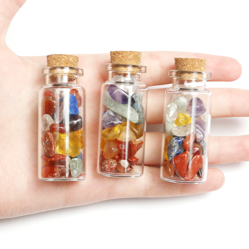 Wishing Bottle 7 Chakra Tumbled Stone Chip Gemstone Crystal Healing Witchcraft