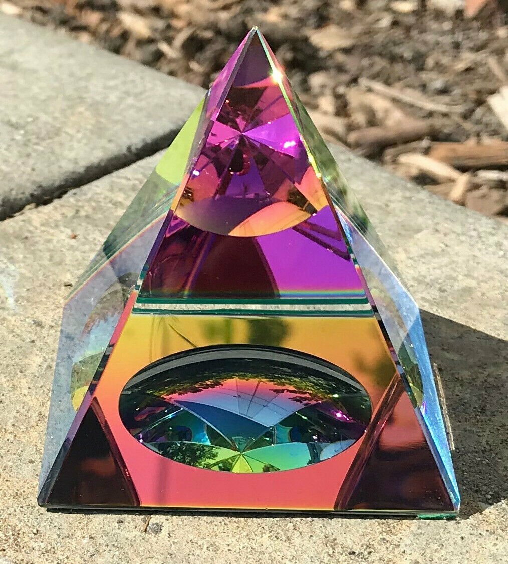Crystal Iridescent Pyramid – Rainbow Colors 4.5″ with Gift Box