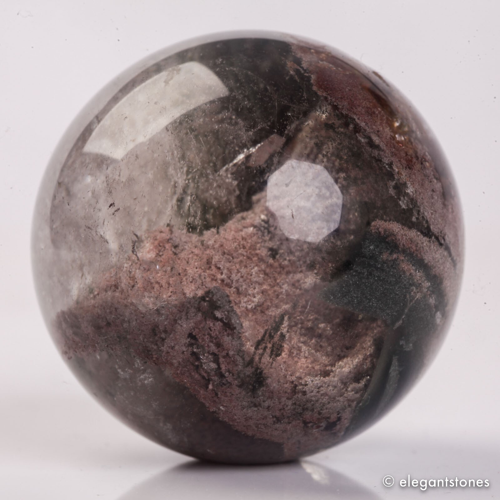 58g34mm Natural Garden/Phantom/Ghost/Lodolite Quartz Crystal Sphere Healing Ball