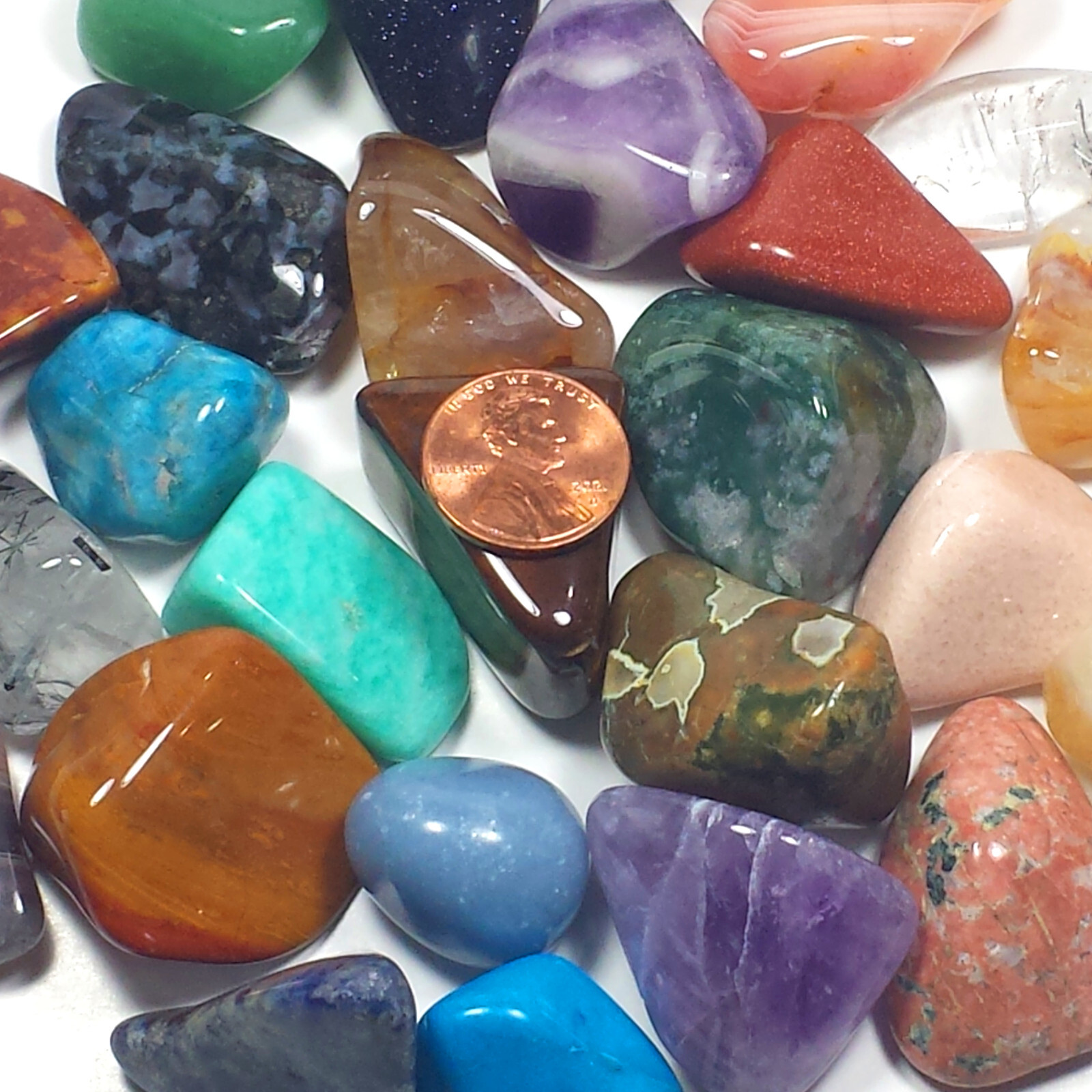Mixed Agate, Quartz, Jasper Tumbled Polished Crystal Medium Stones, 8-16 oz Lots