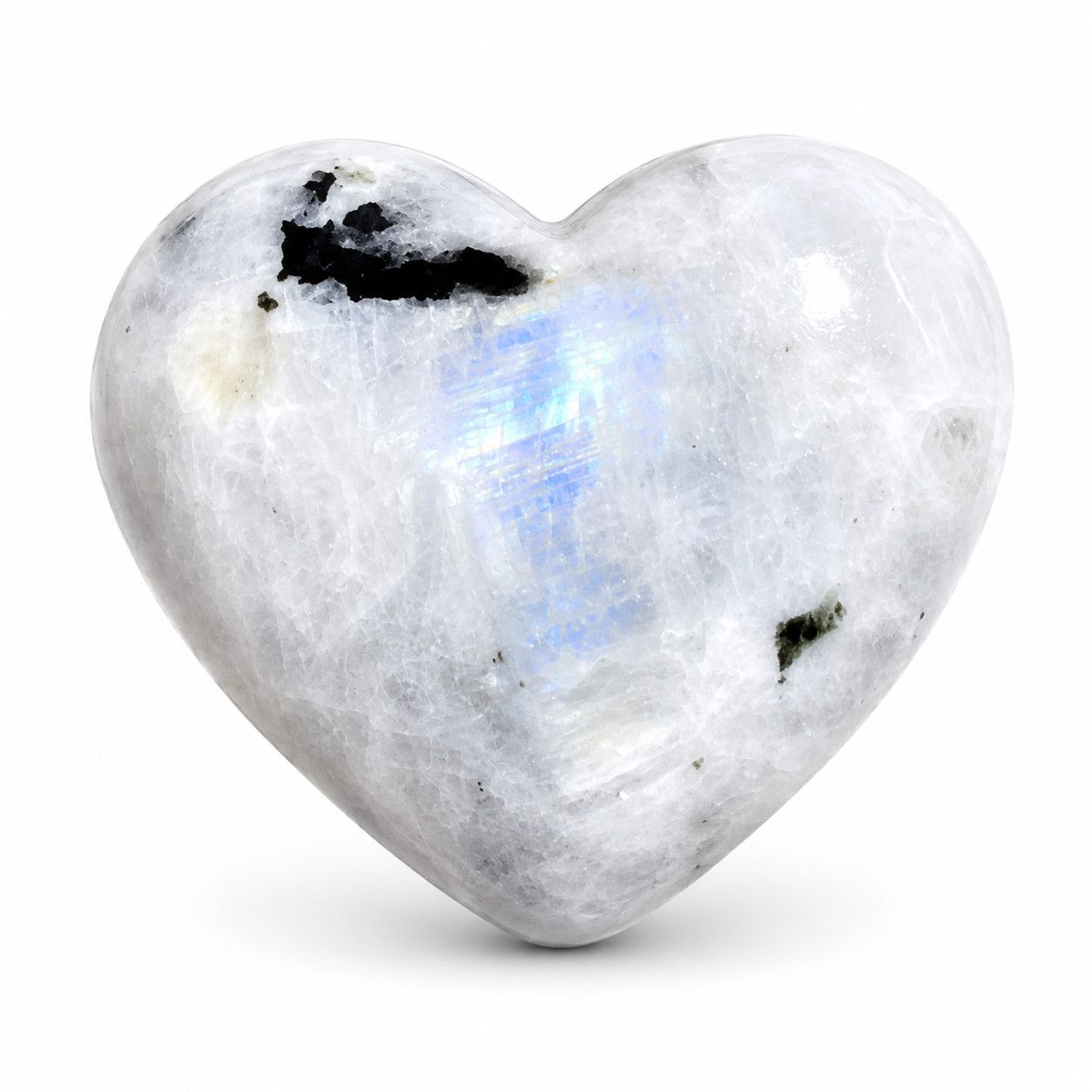 Genuine Rainbow Moonstone Heart Pocket Crystal Blue Flash 25g 38x32mm