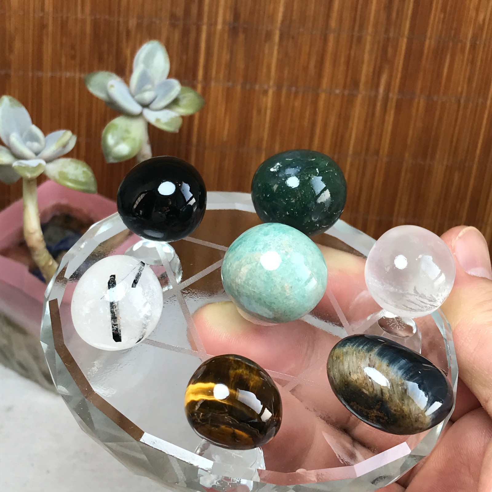 Natural seven different types of crystals Seven Star Array Specimen Base A3050