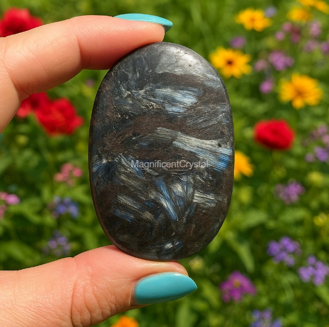 1pcs Arfvedsonite Palmstone Worry Stone Healing Crystal Meditation Reiki Gifts