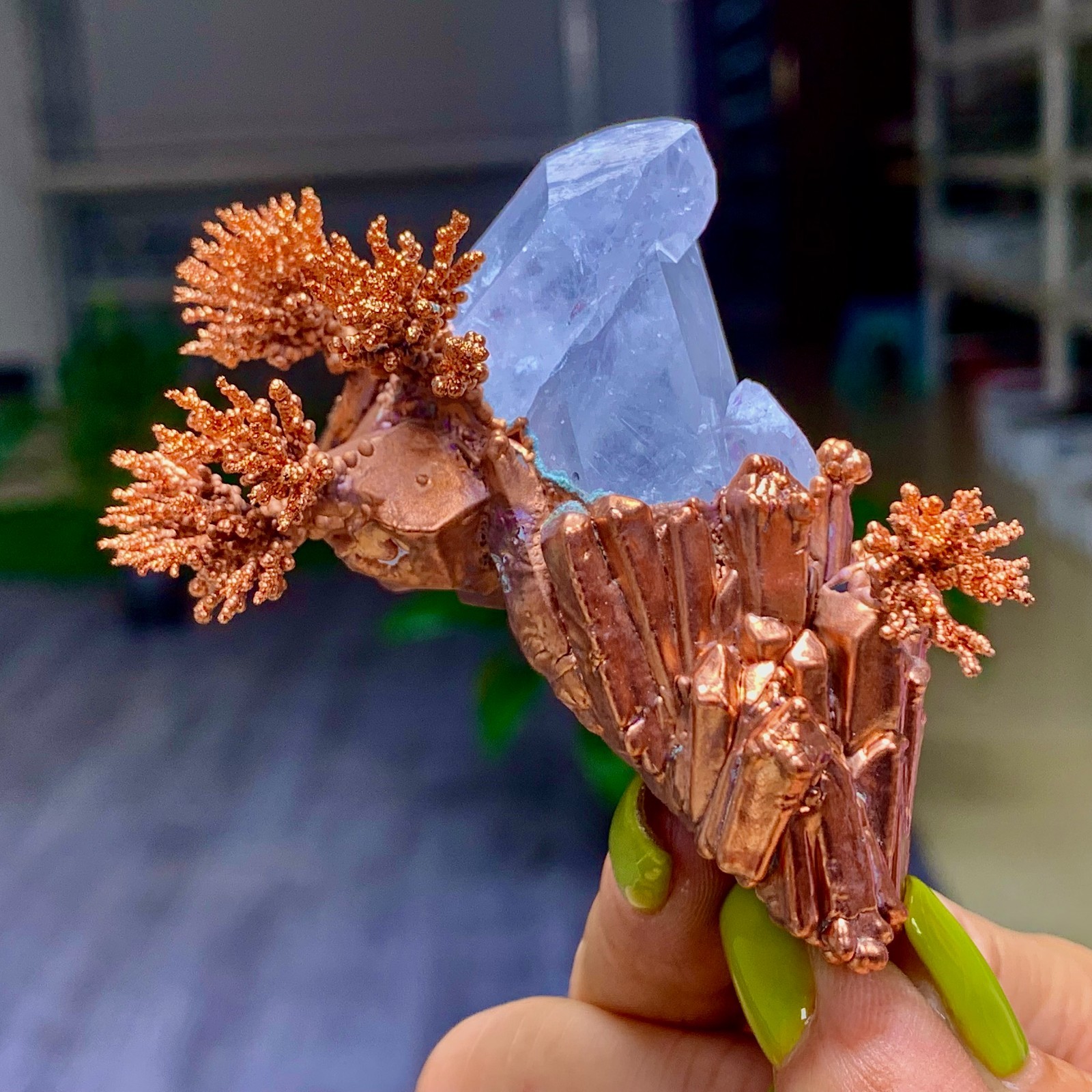 115G Rare iridescent Native Copper with white quartz crystal mineral-symbiosis