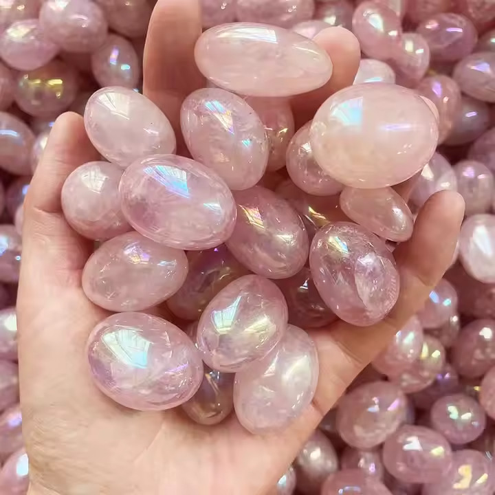 3pcs Aura Rose Quartz Tumbled Crystal Stones High Quality Natural Crystal
