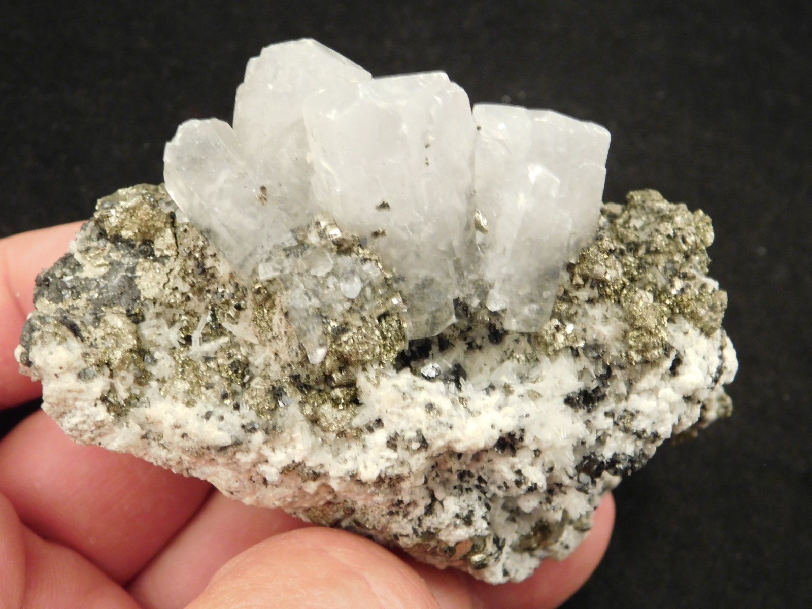 Larger! FLUORESCENT Calcite CRYSTAL Cluster on PYRITE Peru 261gr