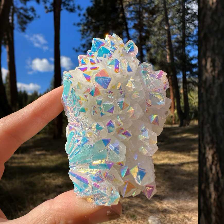 80-100g Raw Rainbow Angel Aura Cluster Titanium Geode Quartz Crystal Specimens