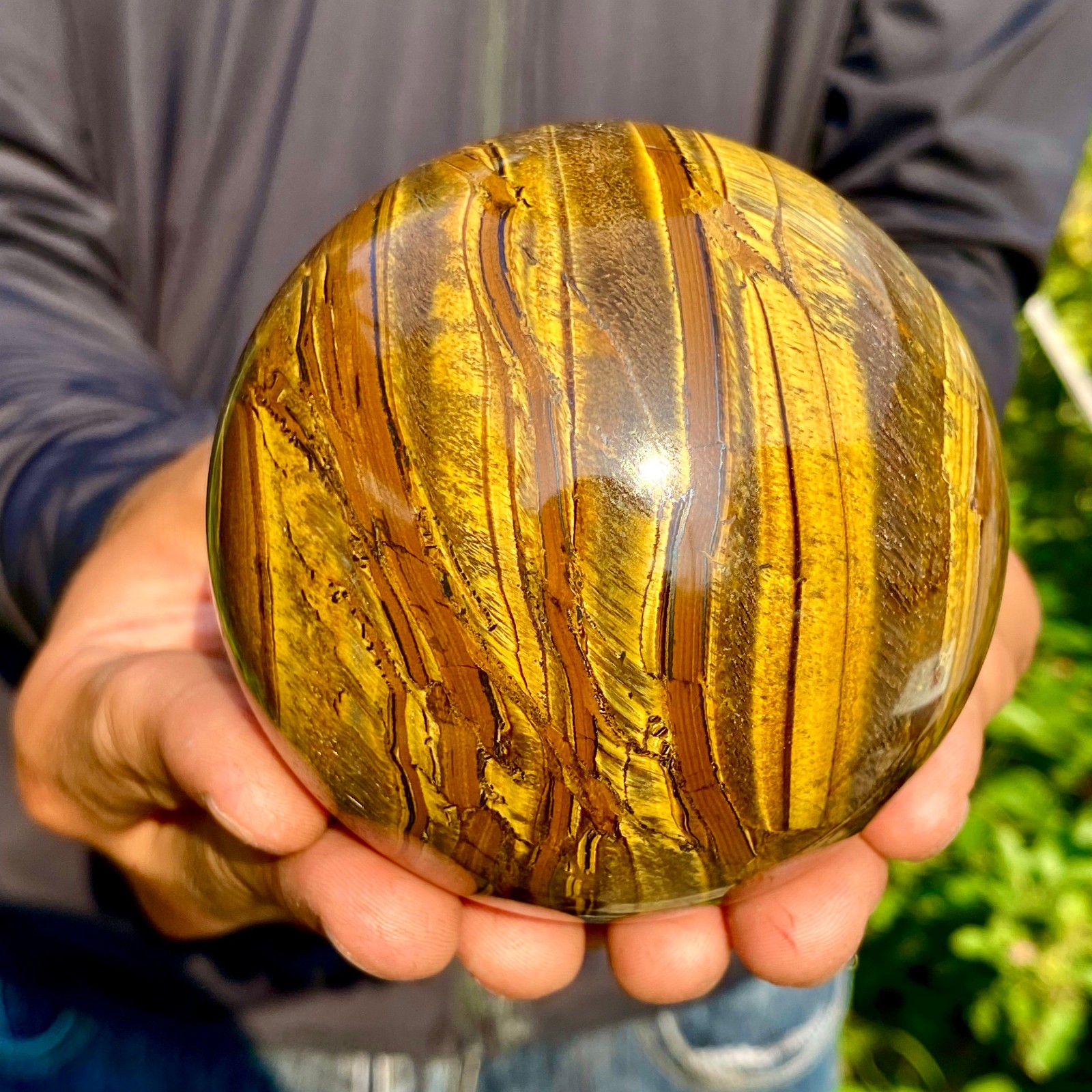 2.07LB Natural Tiger Eye Stone Crystal Ball Quartz Healing Sphere Décor