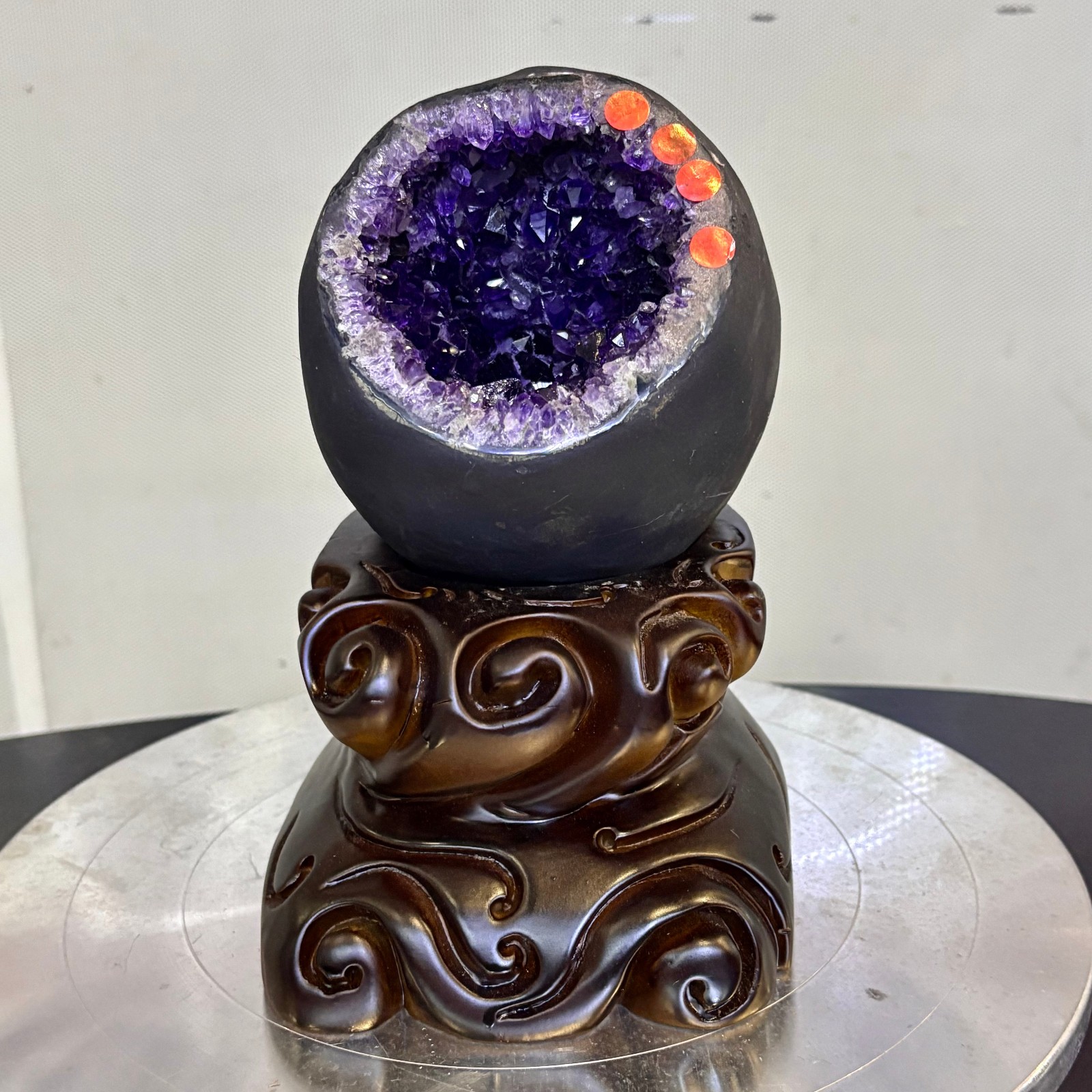 5.2LB Natural uruguay amethyst geode quartz money bag crystal +stand
