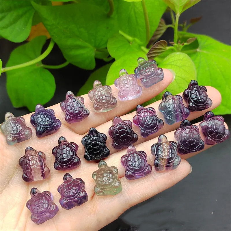 10pcs Natural Fluorite Turtle Mini Quartz Tortoise Carved Crystal Skull Healing