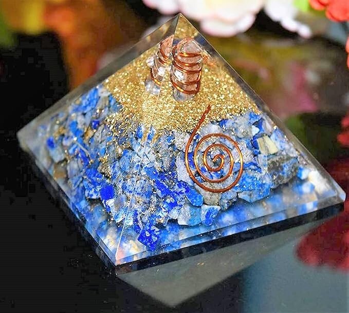 2 Pcs Set Lapis Lazuli & 7 Chakra Orgone Crystal Pyramid Seven Chakra Reiki
