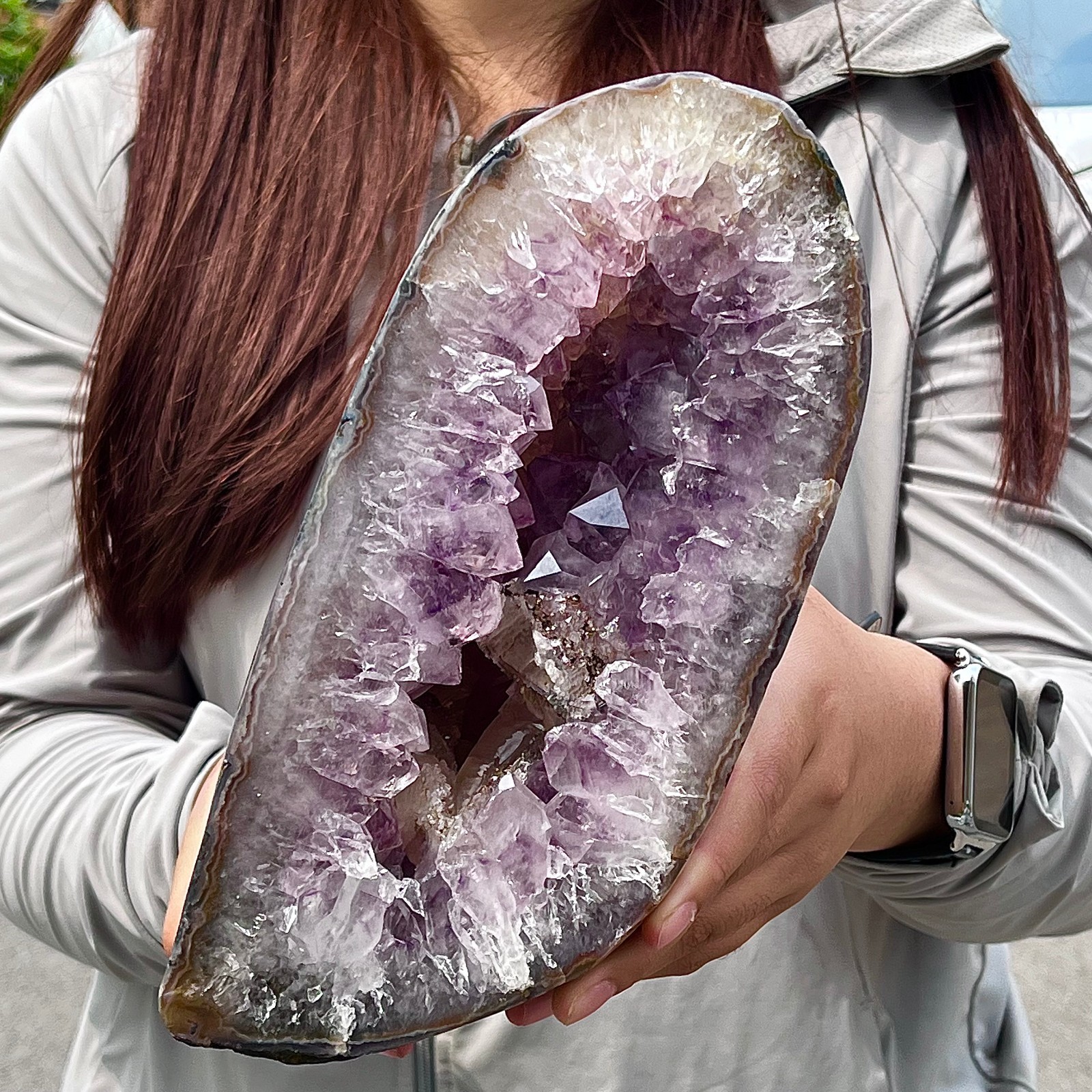 8.37LB High quality agate amethyst coin bag specimen home decoration
