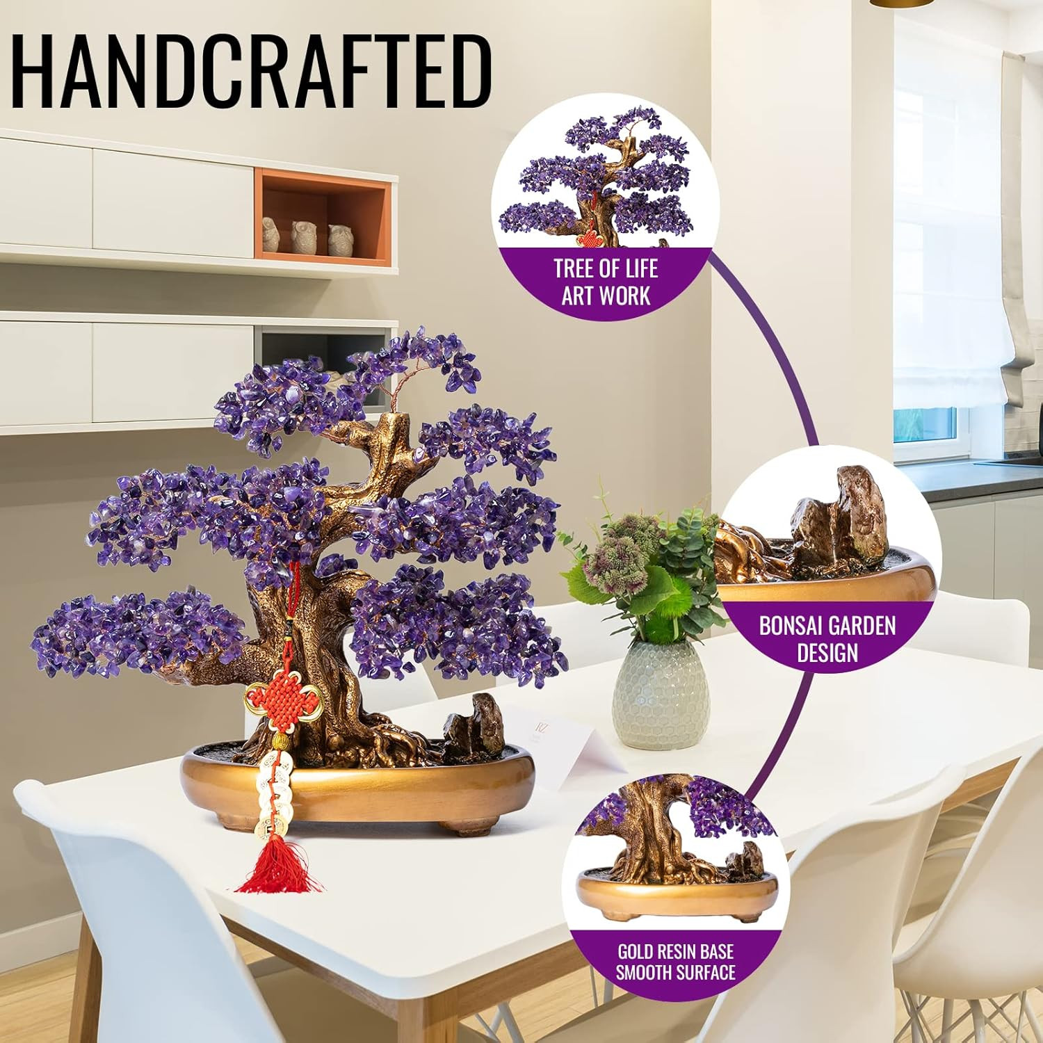 Natural Amethyst Gemstone Crystal Bonsai Tree of Life Large Feng Shui Money Chak