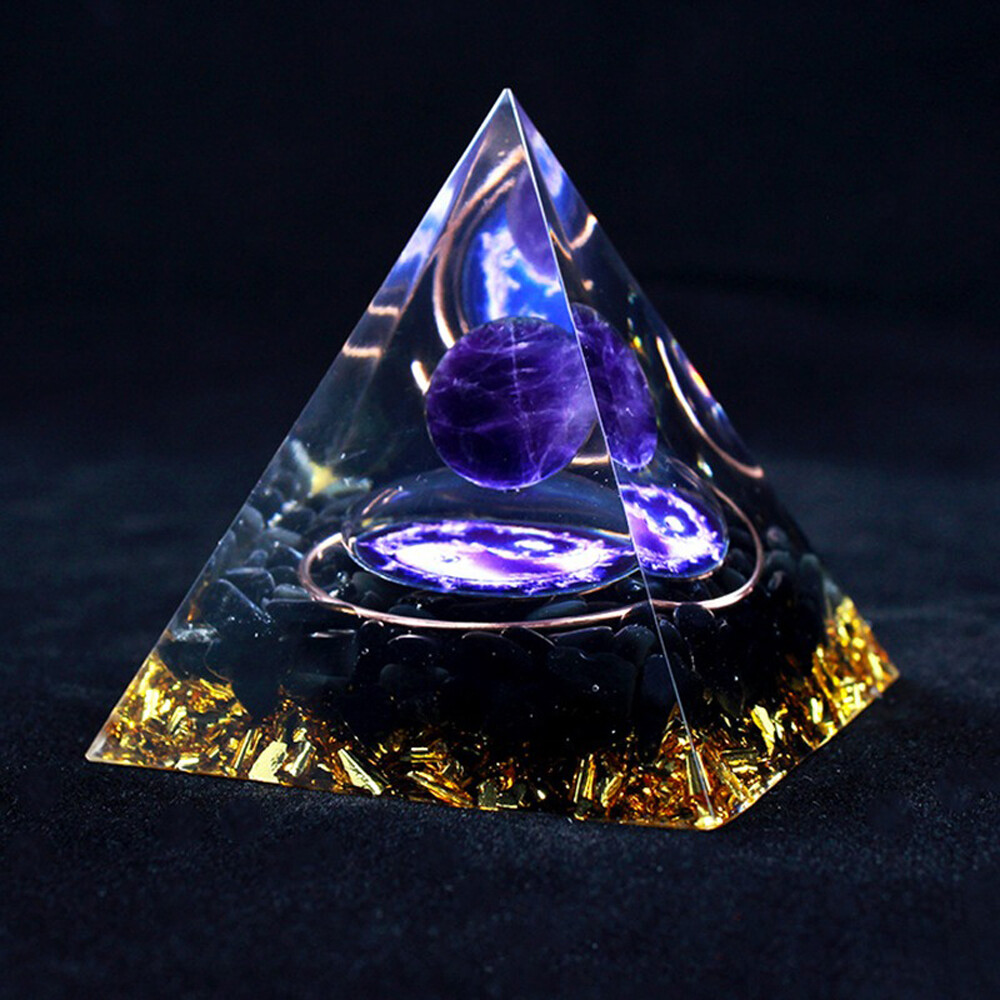 EMF Protection Orgonite Pyramid Amethyst Peridot Healing Crystal Energy Orgone