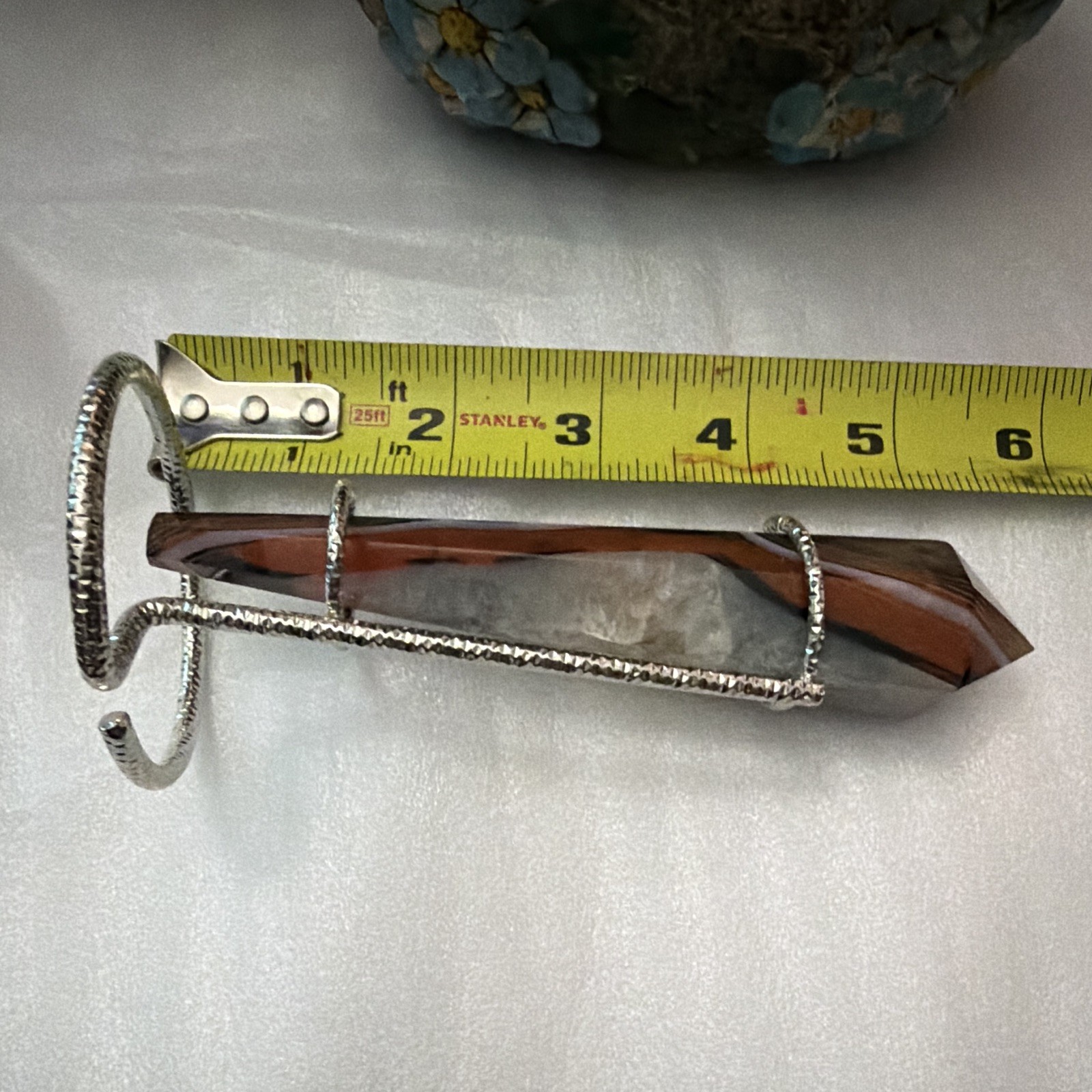 Chicken blood Crystal Point in Silver-Tone Metal Display Stand Approx 6 in