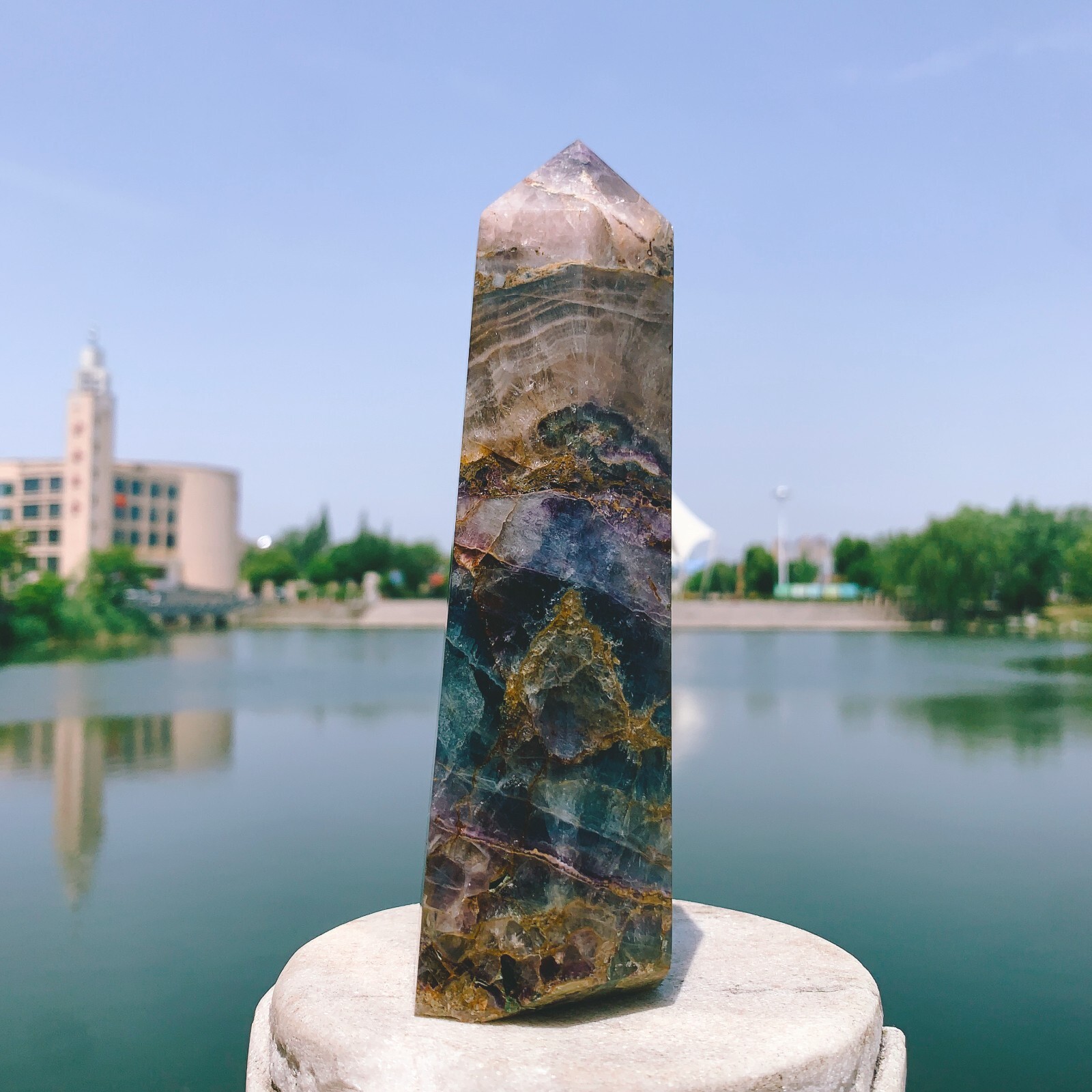 1.92LB Natural color fluorite crystal obelisk point specimen healing