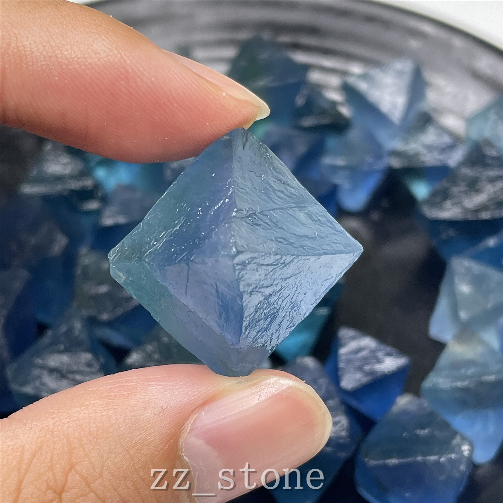 100g Mix Size Natural Blue Fluorite Octahedron Quartz Crystal Mineral Specimen