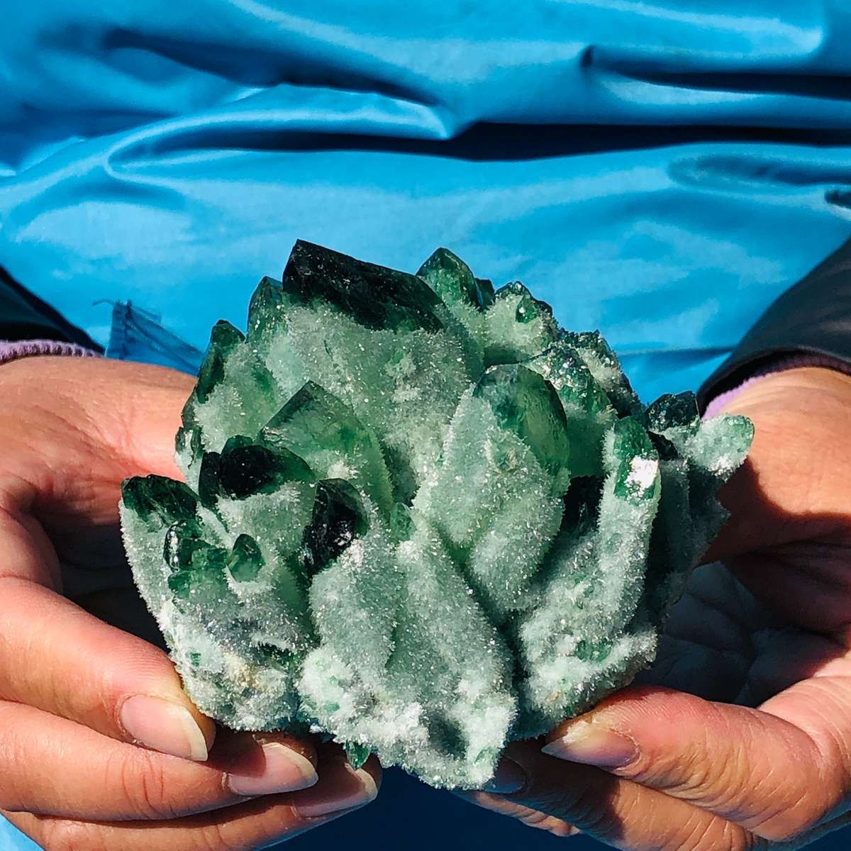 4Pcs 3.89LB New find green Phantom Quartz Crystal Cluster mineral samples heals