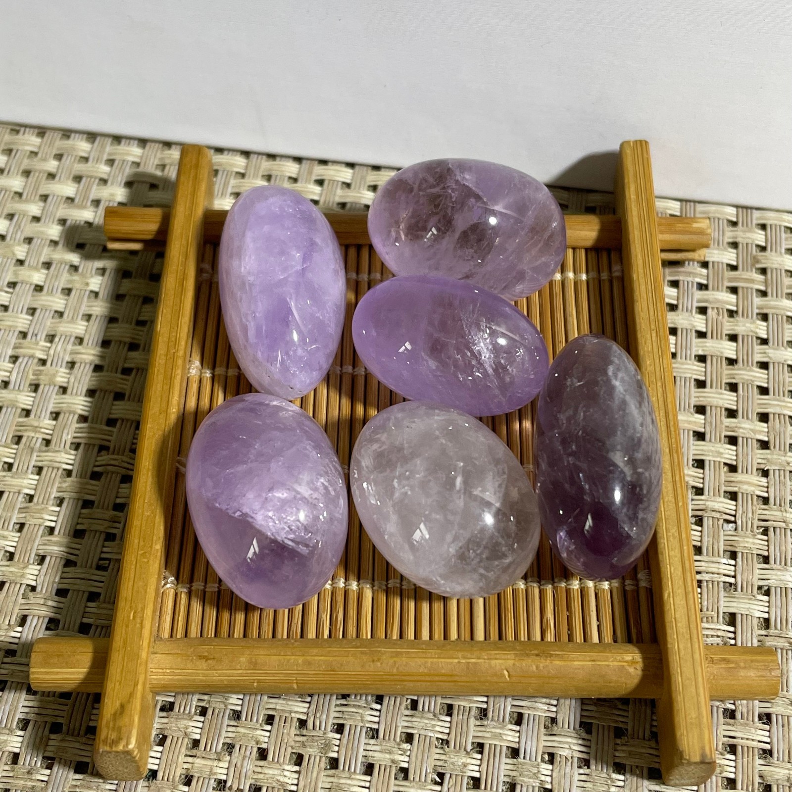 6pcs 72g NATURAL AMETHYST CABOCHON LONG OVAL SHAPE LOOSE GEMSTONE