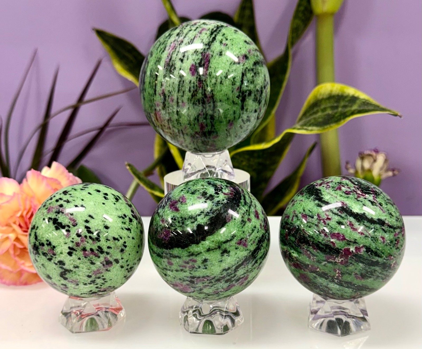 Wholesale Lot 3-4 Pcs Natural Ruby Zoisite Sphere Crystal Ball 3.8-4 Lbs