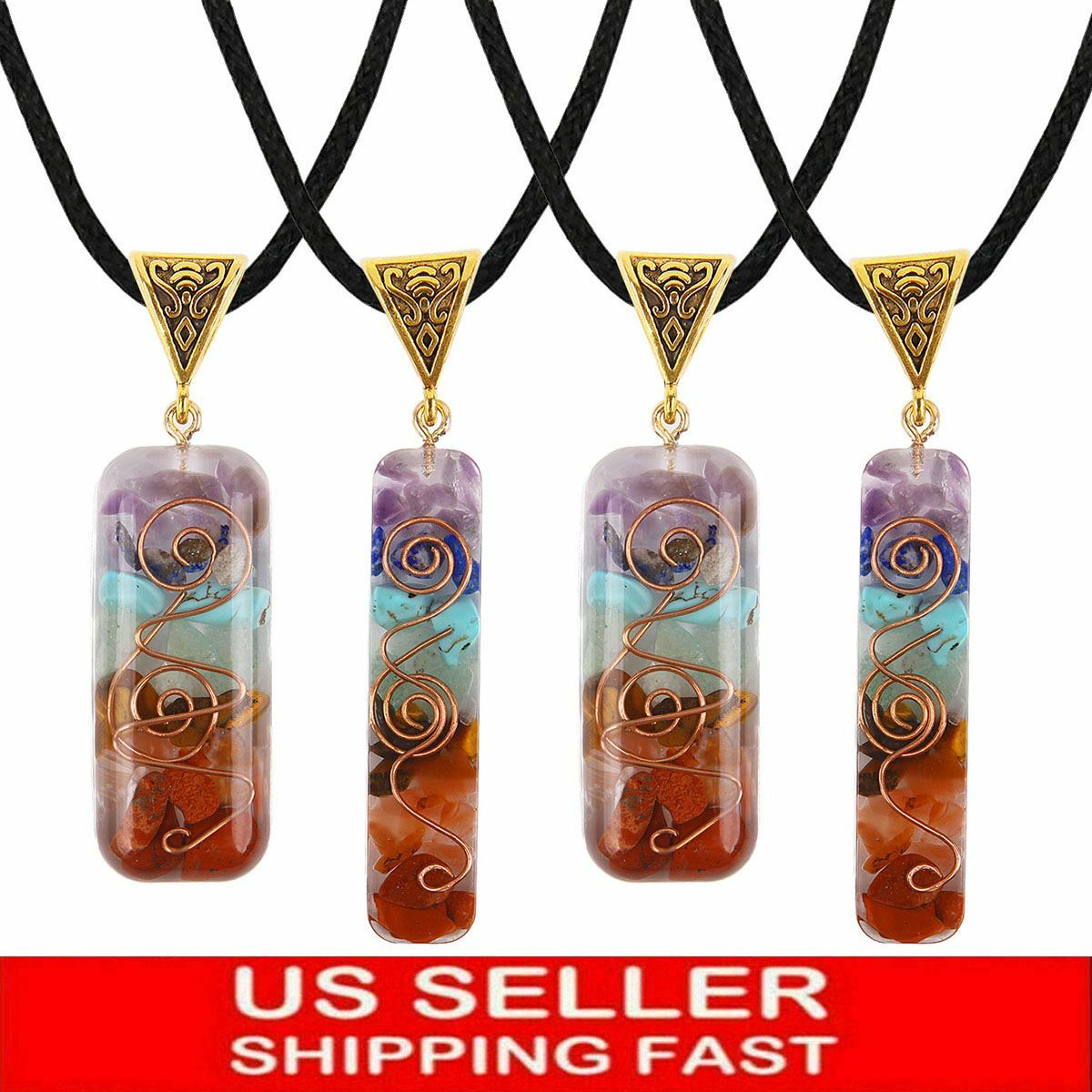 7 Chakra Energy Generator Pendant Copper Coil Orgonite Necklace HANDMADE Rainbow