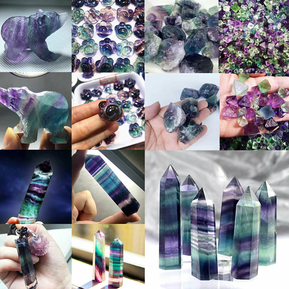 Natural Raw&Carved Rainbow Fluorite Stone Quartz Rock Mineral Energy Gemstones