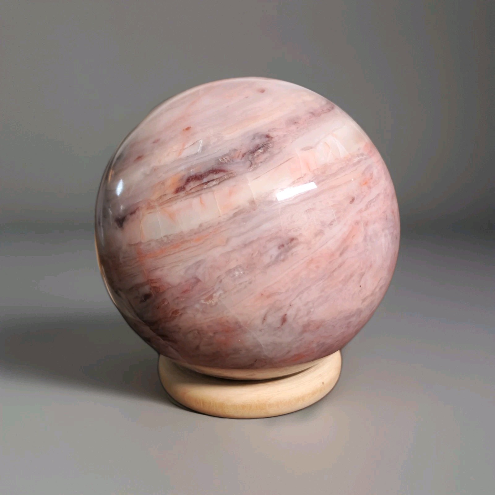 Natural Polished Pink Banded Plume Agate Sphere 2.4″ – 330g – USA