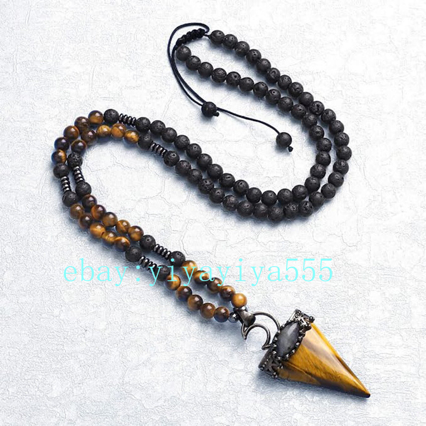 Natural Amethyst Tiger’s Eye Stone Beaded Necklace Gemstone Arrow Charm Pendant