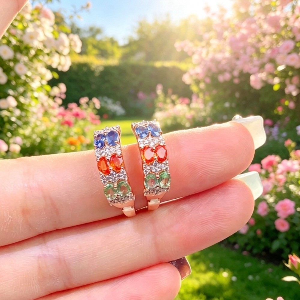 Natural Sapphire hoop earring Gemstone Jewelry S925 Silver Plated 18K Rose Gold