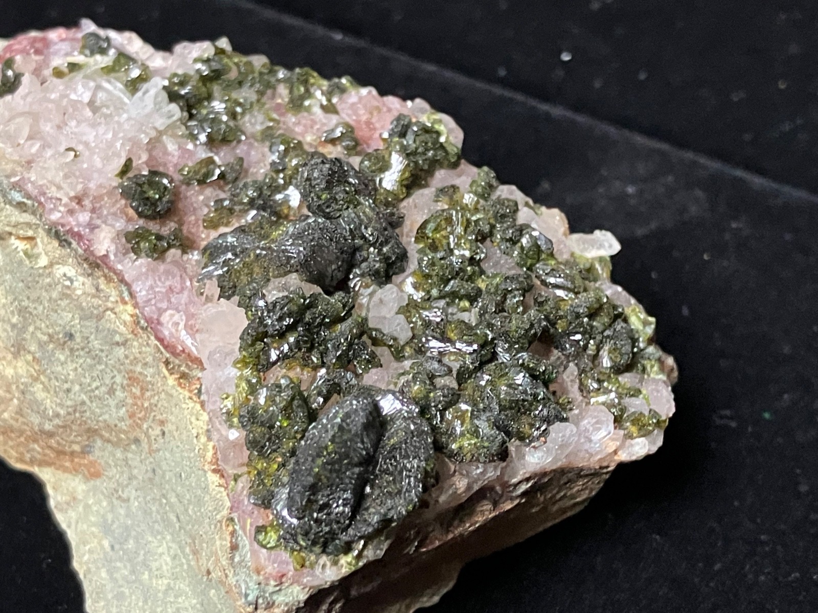 Epidote and pink Quartz cluster