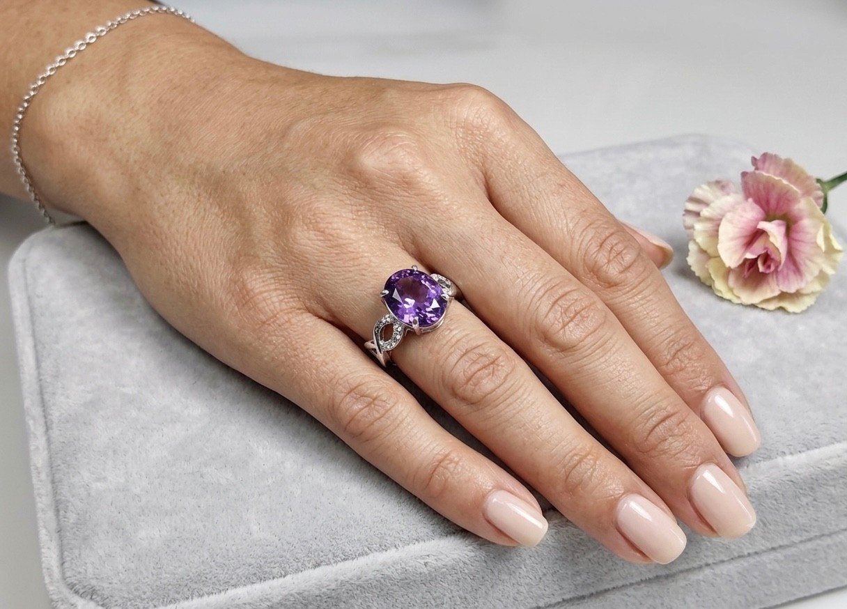 Wholesale 7 pcs Faceted Natural Amethyst Stainless Steel(316) Rings 9x11mm