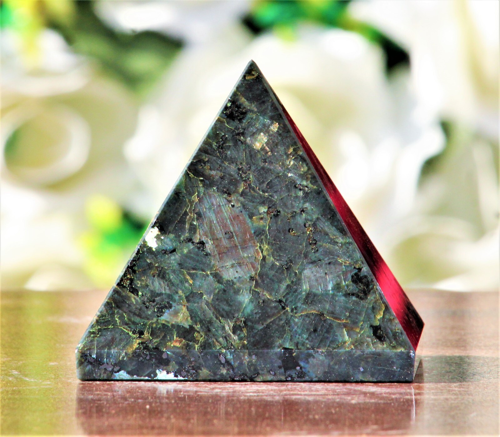 Large 70MM Black Larvikite Flash Crystal Healing Meditation Metaphysical Pyramid