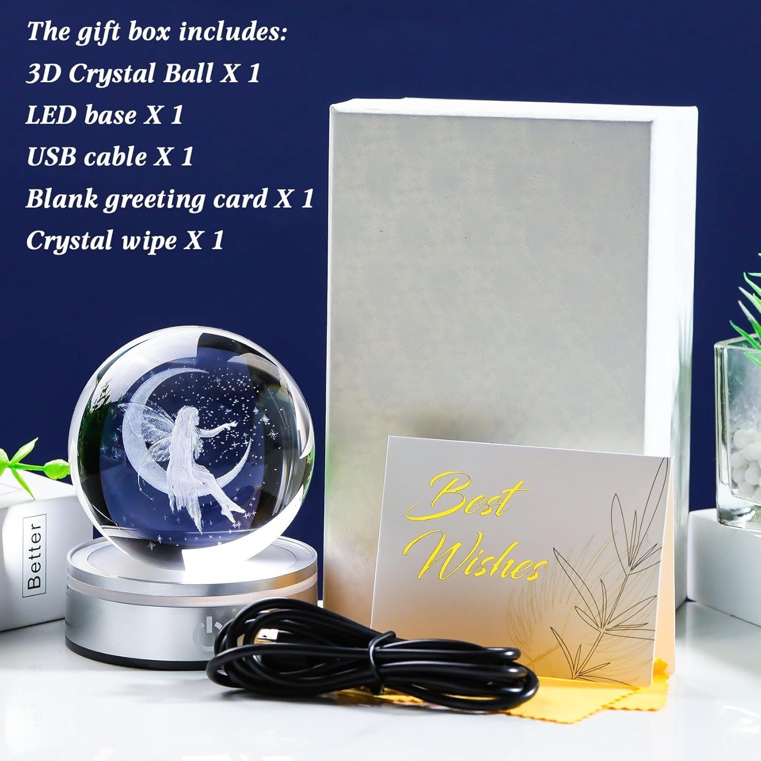 Exquisite K9 Crystal Fairy Statue with Colorful Light Base – Perfect for Gifts
